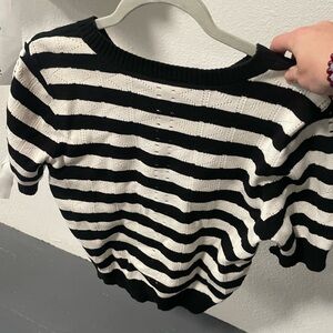 CAbi Boxy Black and White Short Sleeve Sweatshirt